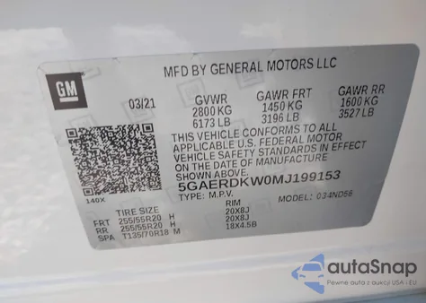 2021 Buick Enclave Fwd Avenir из США, поврежденный, VIN 5GAERDKW0MJ199153